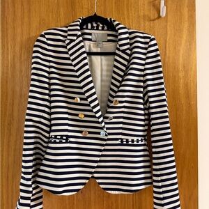 Striped Navy and White Women's Blazer with Silver Buttons